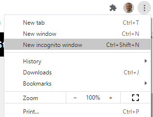 Using incognito mode in Chrome browser