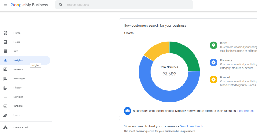 Insights screen in Google My Business