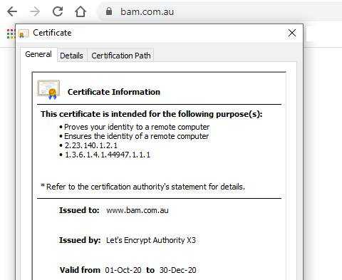 SSL certificate information in Chrome browser